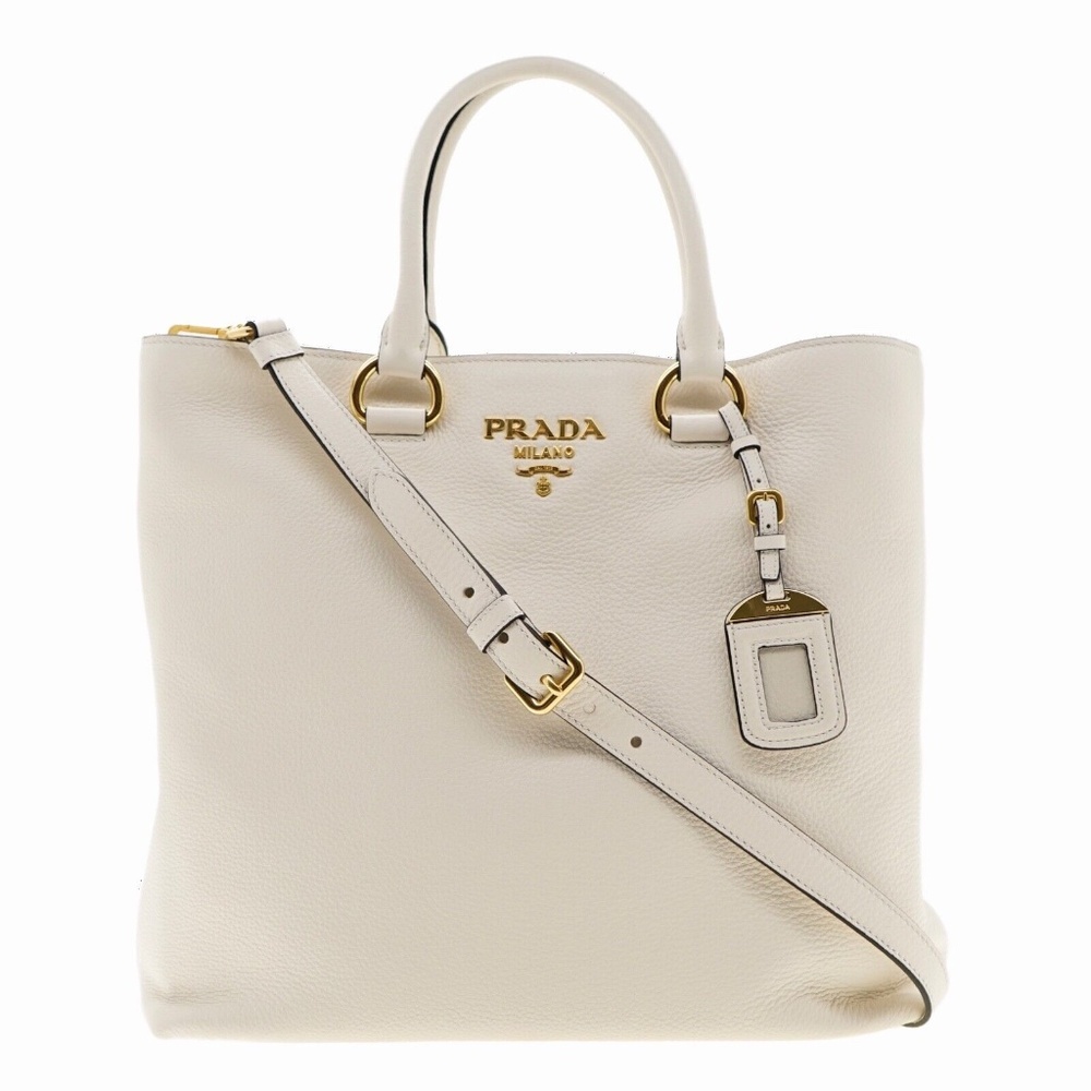 Prada Tote Large Shopping Shoulder Bag Vitello Phenix White Leather 1BG865 New - Picture 1 of 7